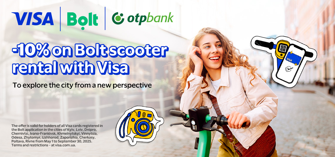 Pay for your Bolt scooter ride with a saved Visa card from OTP Bank and get a 10% discount