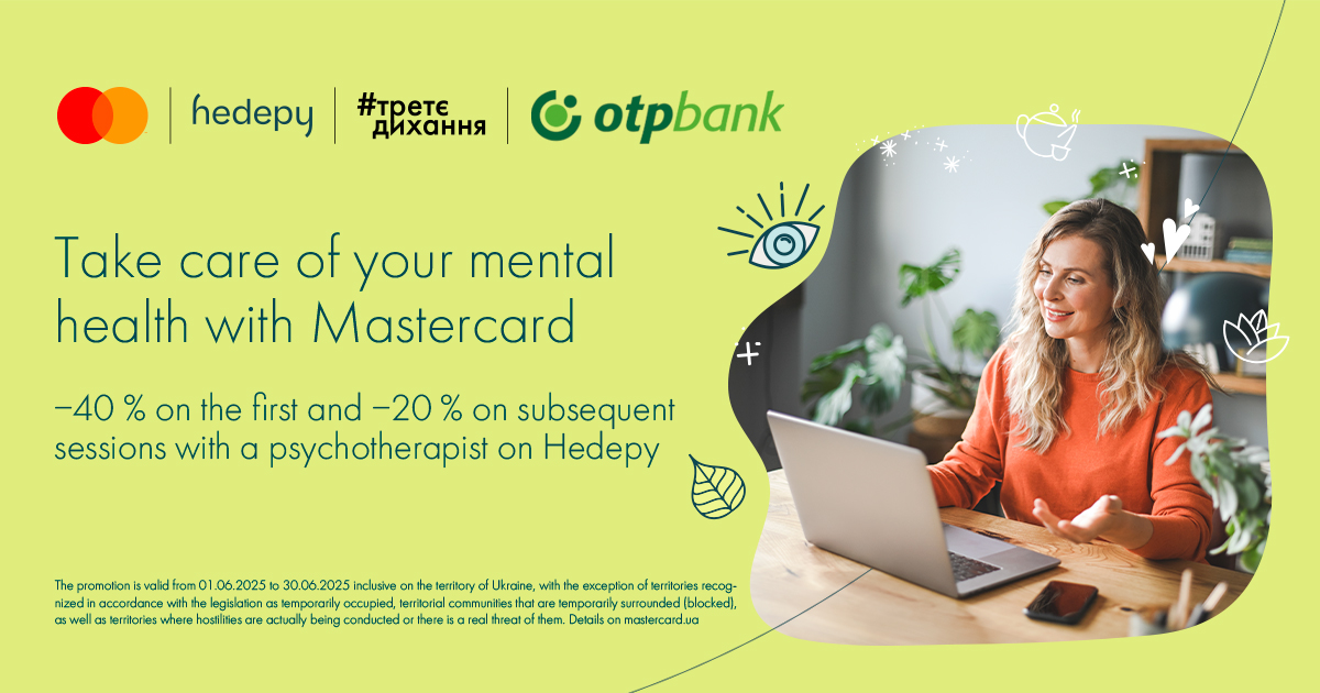 Up to 40% Off on Mental Health Care with Hedepy.ua and Mastercard from OTP Bank