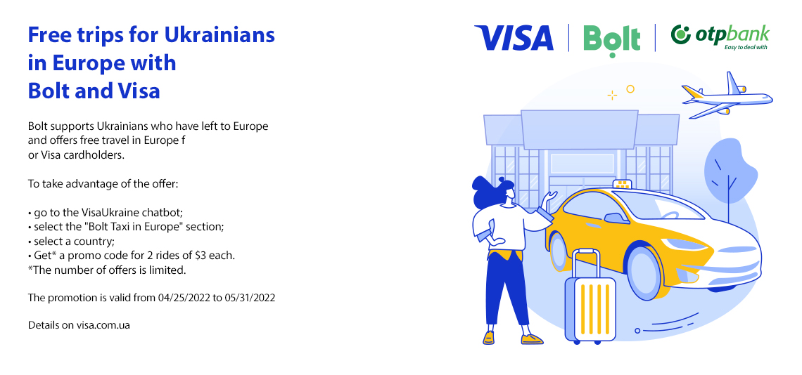 Free trips for Ukrainians in Europe with Bolt and Visa
