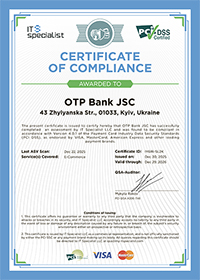 Сертифікати відповідності Банку Стандартам безпеки даних індустрії платіжних карток (PCI DSS), за підтримкою VISA, MasterCard, American Express та інших провідних платіжних брендів
